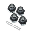 Four metal knobs with threaded shafts on a white background