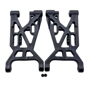 Two black plastic suspension links on a white background