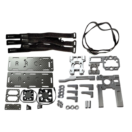 Collection of mechanical parts and components on a white background