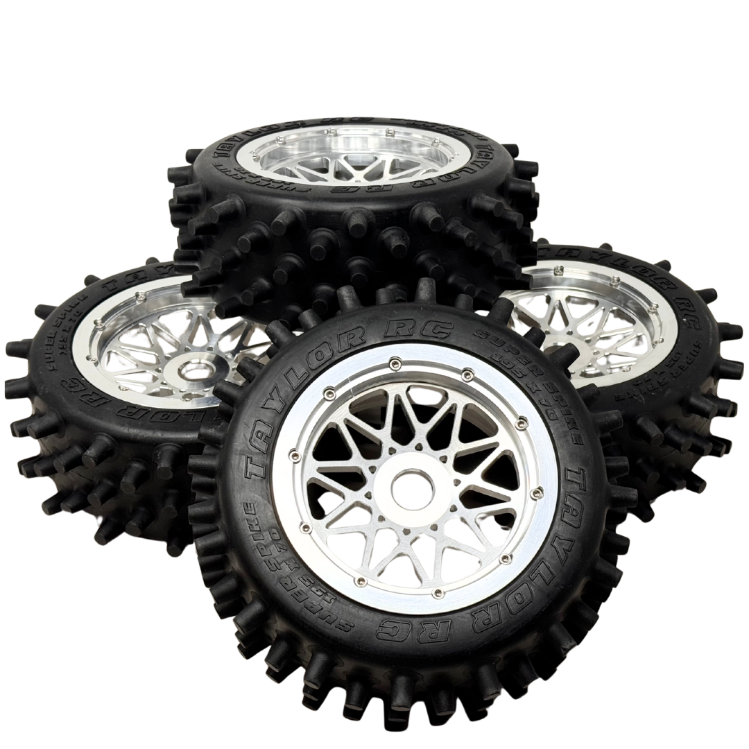 Taylor 195mm Super Spike Tyres mounted on RRC Billet Wheels (4pcs ...