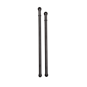 Two black metal rods with spherical ends on a white background
