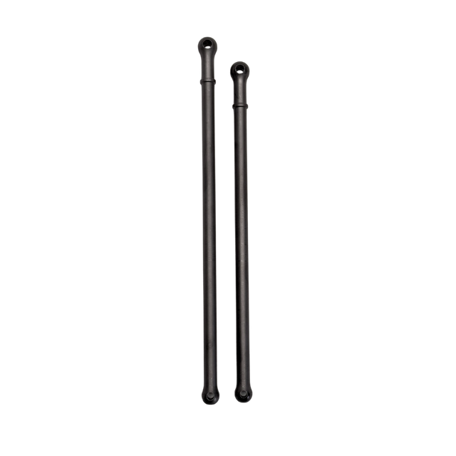 Two black metal rods with spherical ends on a white background
