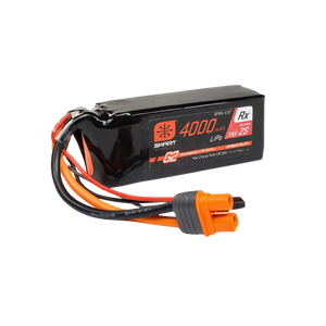 Spektrum Smart G2 4000mAh 2S 15C Rx LiPo battery front label view with wires curled forward