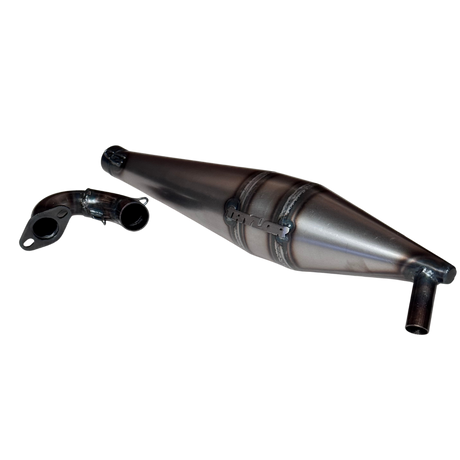 Taylor 40-50cc Vesla side exhaust pipe with manifold shown at an angle
