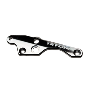Top-down view of Taylor 70cc twin RH engine brace in raw silver aluminium with engraved Taylor logo