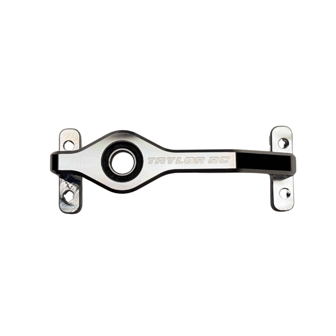 Taylor AGFRC billet servo horn support brace with Taylor RC engraving, top-down view