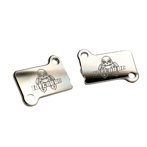 Taylor Billet CNC ported transfer covers with engraved logo in raw silver finish