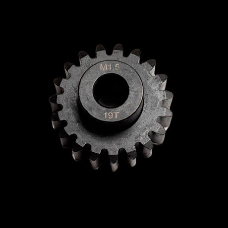 A collection of black carbon steel pinion gears with an 8mm bore designed for use with brushless motors, arranged in four rows on a dark background.