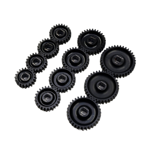 Taylor RC Blackbone pinion gears for Losi 5ive, 5T 2.0 and MCD, full set from 20T to 36T in black, angled view