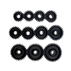 Taylor RC Blackbone pinion gears for Losi 5ive, 5T 2.0 and MCD, full set from 20T to 36T in black, laid out in three rows