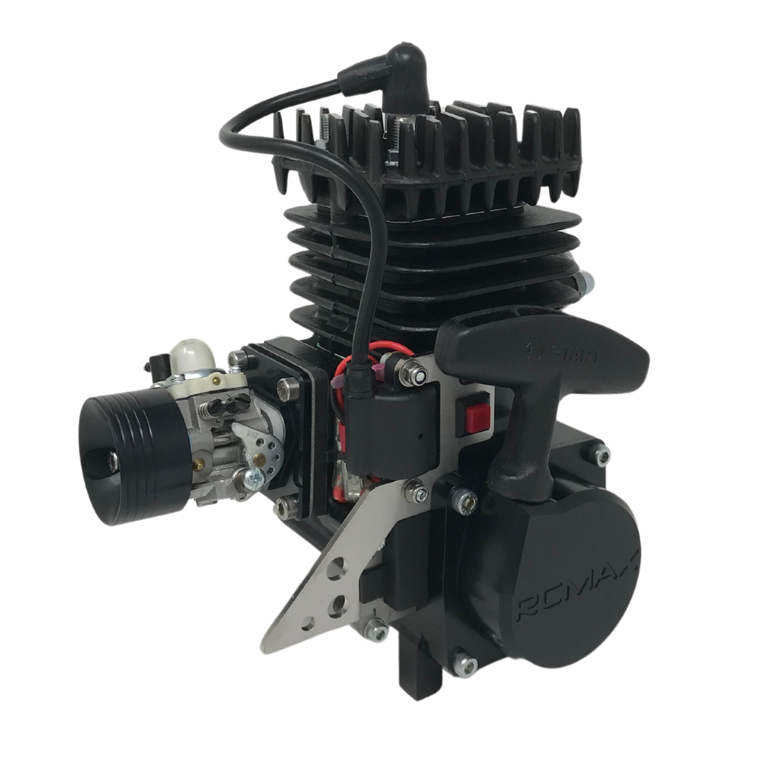 Black engine with visible branding on a white background