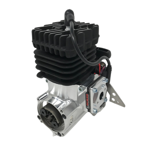 Black and silver engine on a white background