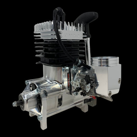 A TAYLOR 50GT V2 Engine Package for remote control vehicles, showcasing the engine body, exhaust system, and other mechanical components.