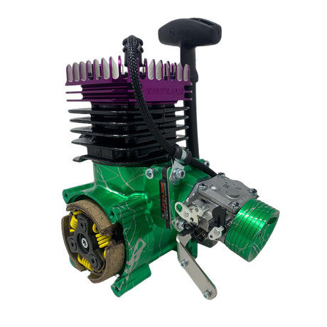 Green and purple engine with visible branding on a white background