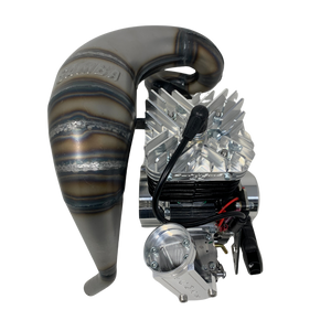 RC Car engine and exhaust system on a white background