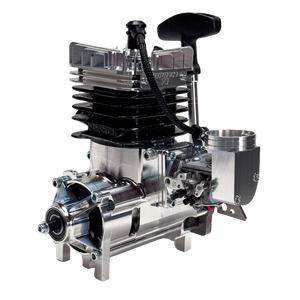 Metallic engine block with visible branding on a white background