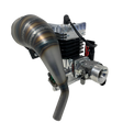Engine or motor assembly with exhaust pipe on a white background