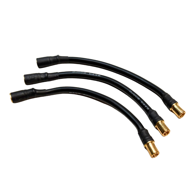 Taylor RC 8AWG cable extenders for VESLA.5 or VEKTA.5E, KRC412, angled view showing the three bullet-connector leads