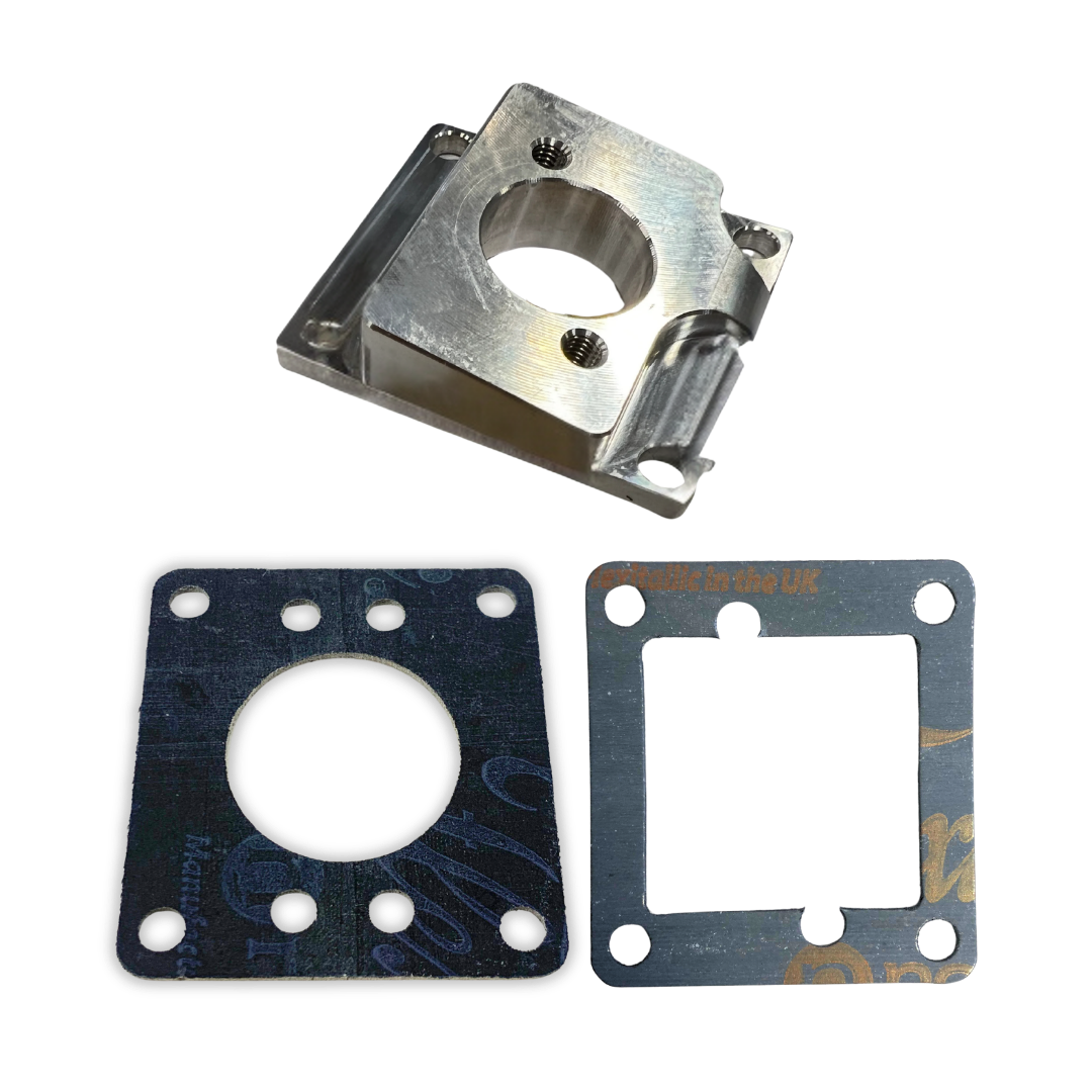 Taylor RC ALX WJ71-WJ105 carb manifold in raw silver with round-bore and square-bore gaskets