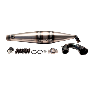 Exhaust system components on a white background