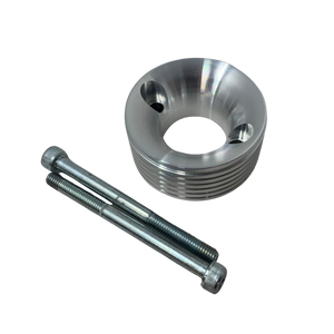 Metal flange and two bolts on a white background