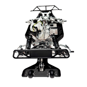 Taylor RC Complete Outlaw V4 Billet Hybrid Slider, front-on upright view showing the full chassis with the rear wheelie bar