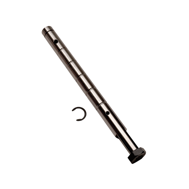 Taylor RC HD Baja twin layshaft, angled view showing the full shaft length, retaining clip, and machined steps