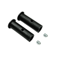 Two black metal pins with screws on a white background