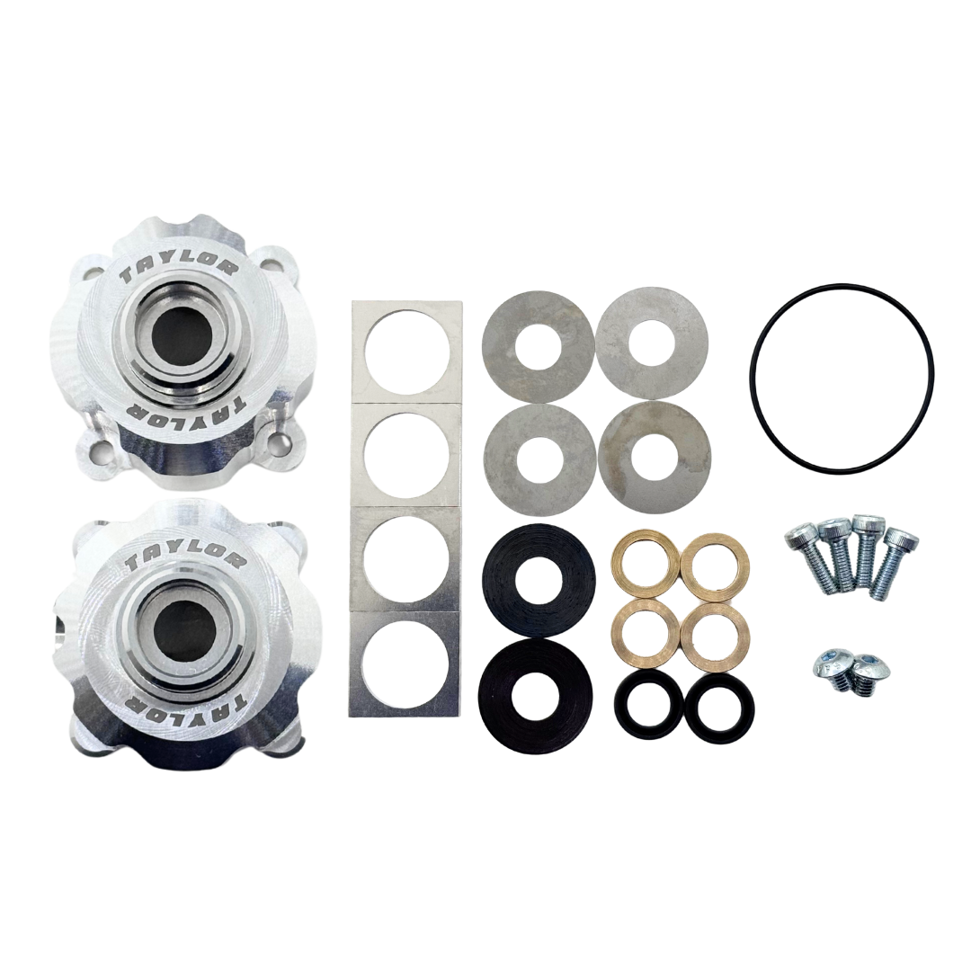 Set of Taylor diff components including two halves, washers, and bolts on a white background
