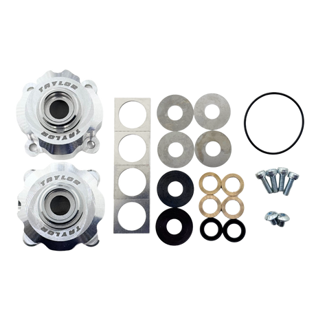 Set of Taylor diff components including two halves, washers, and bolts on a white background