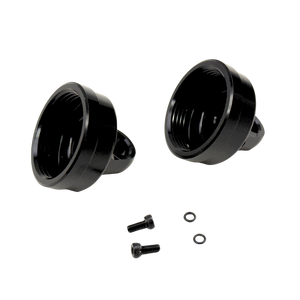 Taylor RC Kraken Losi shock replacement bleeder shock cap, KRC9213, angled view showing the threaded underside with mounting screws and O-rings