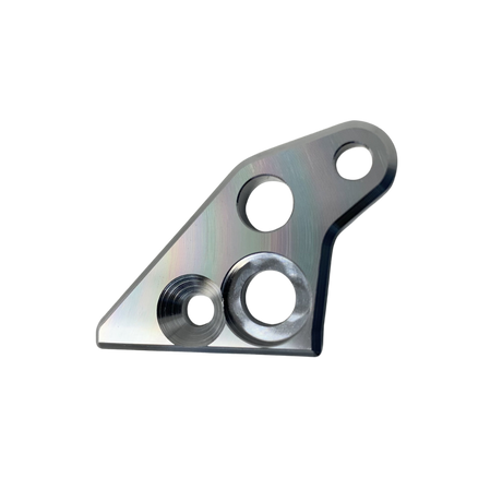 Metal bracket with three holes on a white background
