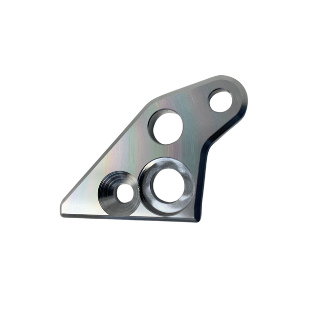 Metal bracket with three holes on a white background