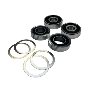 Taylor RC Losi 5ive diff housing complete bearing rebuild kit, angled view showing four sealed bearings and four shims