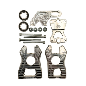 Set of metal mechanical components on a white background