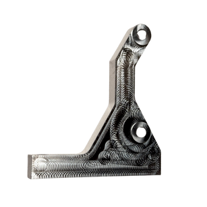 Taylor RC OUTLAW clutch side engine brace in raw silver, front view showing the machined pocketed face and both mounting holes