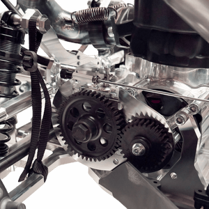 Close-up of mechanical gears and components on a blue background
