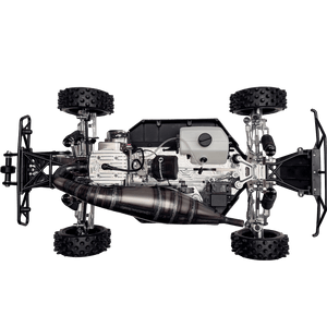 Mechanical model of a vehicle chassis with suspension and wheels on a transparent background