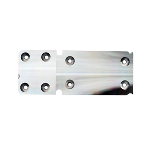 Taylor RC OUTLAW V4 front chassis insert in raw silver, top view of the counterbored face showing all six mounting holes