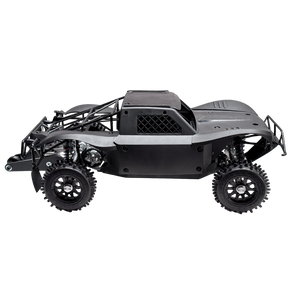Black off-road vehicle chassis on a white background
