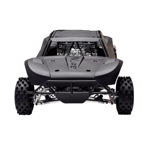 Back view of a off-road vehicle chassis on a white background