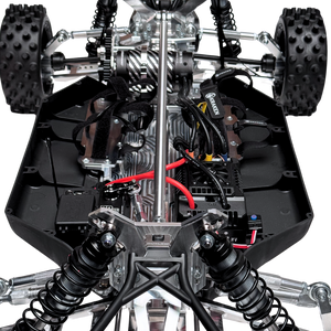 Close-up of a mechanical model with detailed components on a white background