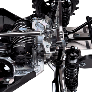 Close-up of a detailed mechanical system with metal components on a white background