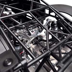 Close-up of a mechanical structure with metal rods and components.