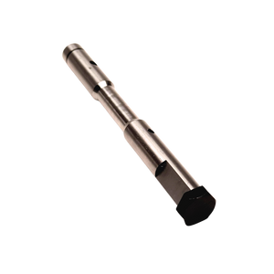 Taylor RC titanium Baja layshaft with black bolt, angled view showing the full shaft length and machined steps