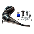 Taylor RC Victory Kraken VEKTA/TT 32cc+ tuned exhaust pipe with full hardware kit including mounting bracket, silicone coupler, spring, and fixings