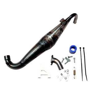 Taylor RC Victory PRO Baja 5B side mount exhaust pipe, non-silenced version, with manifold, silicone coupler, spring, and mounting hardware
