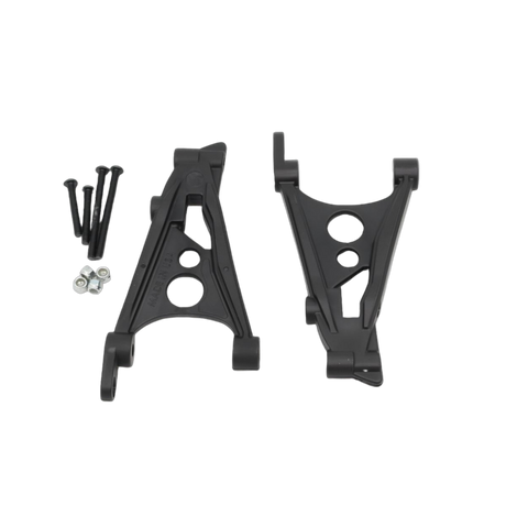Two black plastic brackets on a white background