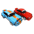 Two model cars, one blue and orange with Gulf livery, and one red with Porsche branding, on a white background.