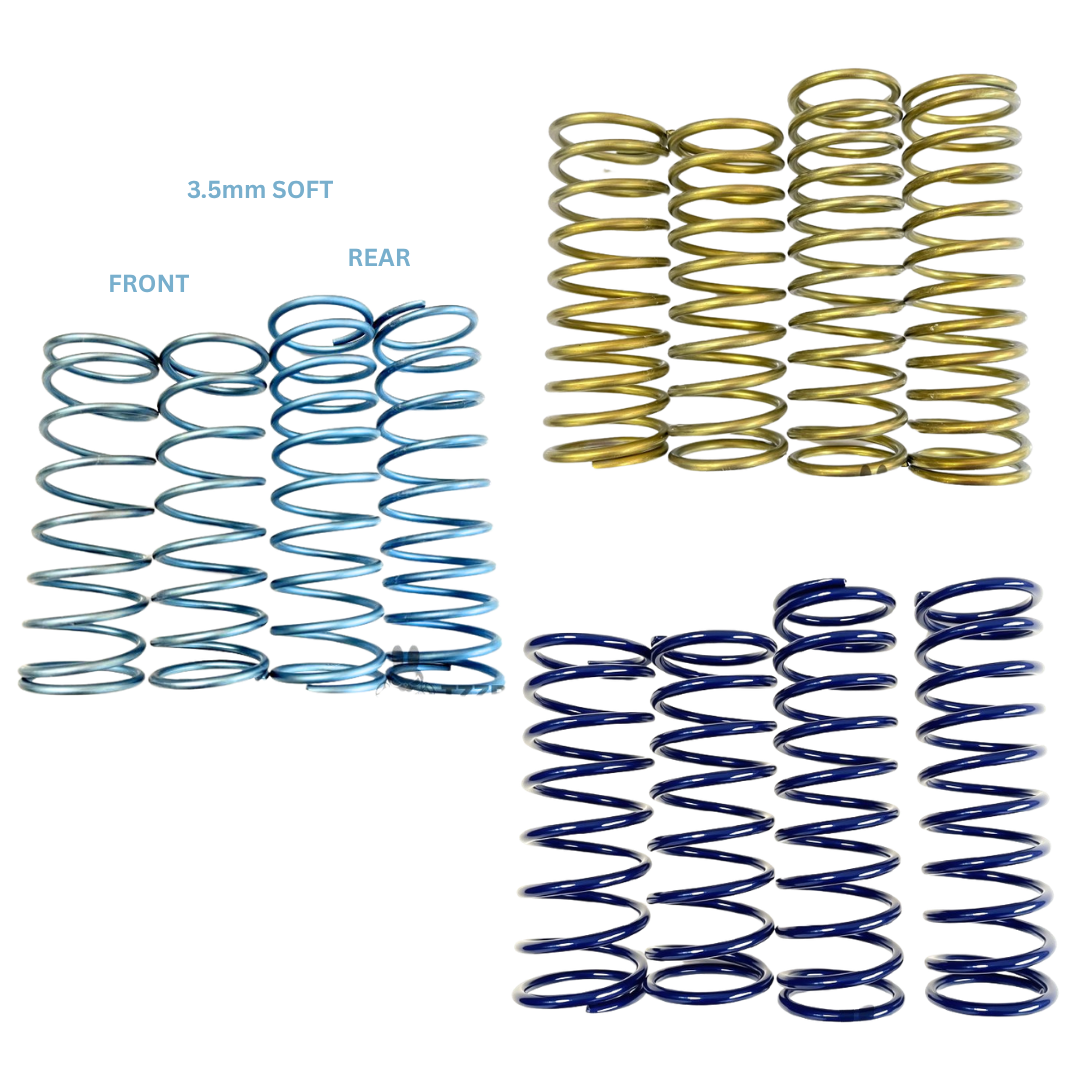 Comparison chart of TZZ titanium shock spring front and rear, 3.5mm soft, 4.0mm mid and 4.0mm hard